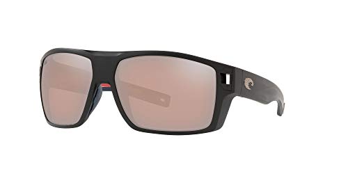 Costa Del Mar Men's Diego Polarized Rectangular Sunglasses, Matte USA Black/Copper Silver Mirrored Polarized-580G, 62 mm