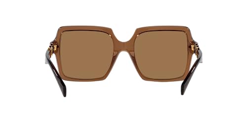 Versace Woman Sunglasses Transparent Brown Frame, Brown Orange Metallic Lenses, 55MM