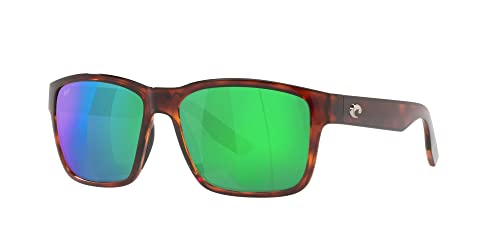 Costa Del Mar Men's Paunch Square Sunglasses, Tortoise/Polarized Green Mirrored 580P, 57 mm