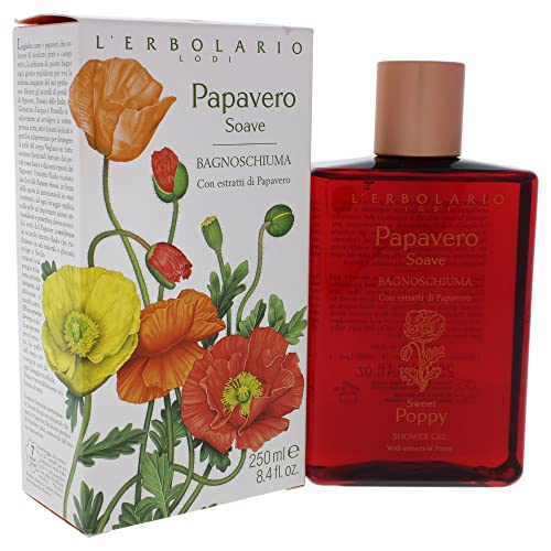 L'Erbolario Sweet Poppy Shower Gel - Nourishes, Moisturizes And Protects The Skin - Refreshing Bath And Shower Foam Provides Gently Effective Cleansing - Softening And Toning Properties - 8.4 Oz