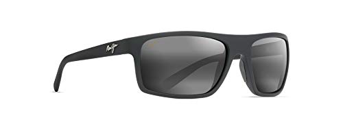 Maui Jim Men's and Women's Byron Bay Polarized Wrap Sunglasses, Matte Black Rubber/Neutral Grey, Large