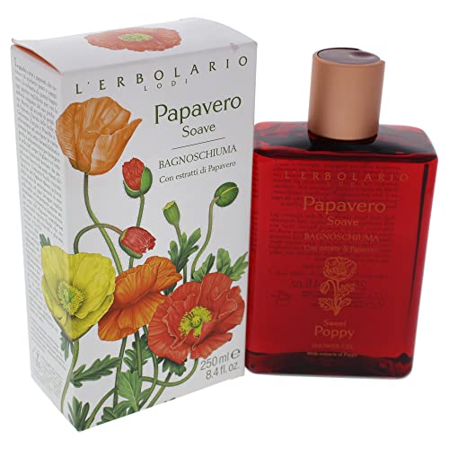 L'Erbolario Sweet Poppy Shower Gel - Nourishes, Moisturizes And Protects The Skin - Refreshing Bath And Shower Foam Provides Gently Effective Cleansing - Softening And Toning Properties - 8.4 Oz