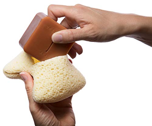 MartiniSPA Exfoliating Body & Shower Sponge with Soap Pocket. All Natural Italian Deep Cleansing Sponge with Soap Saver Pouch & Hand Strap for Men & Women - Use in Shower or Bath - 2 Units/Beige Color