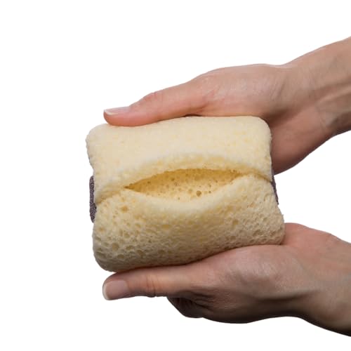 MartiniSPA Exfoliating Body & Shower Sponge with Soap Pocket. All Natural Italian Deep Cleansing Sponge with Soap Saver Pouch & Hand Strap for Men & Women - Use in Shower or Bath - 2 Units/Beige Color