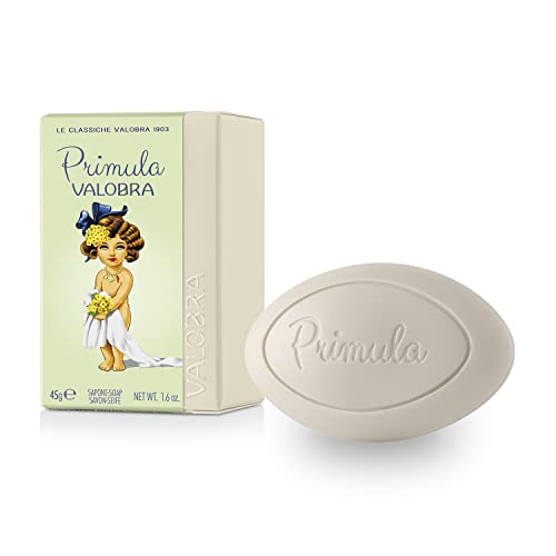 Valobra Bar Soap Primula, with Rice Oil Cream and Vitamins for Extra Gentle Cleansing, Travel Size, 1.6 oz/45g