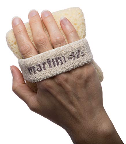 MartiniSPA Exfoliating Body & Shower Sponge with Soap Pocket. All Natural Italian Deep Cleansing Sponge with Soap Saver Pouch & Hand Strap for Men & Women - Use in Shower or Bath - 2 Units/Beige Color