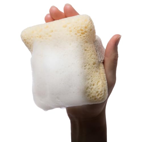 MartiniSPA Exfoliating Body & Shower Sponge with Soap Pocket. All Natural Italian Deep Cleansing Sponge with Soap Saver Pouch & Hand Strap for Men & Women - Use in Shower or Bath - 2 Units/Beige Color