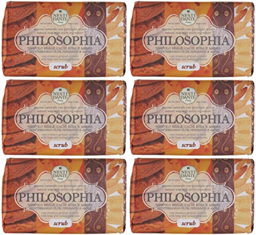 Saponeria Nesti Firenze: "Scrub" Natural Soap with Bran and Walnut Granules, "Philosophia" Line 8.8 Ounces (250g) Packages (Pack of 6) [ Italian Import ]