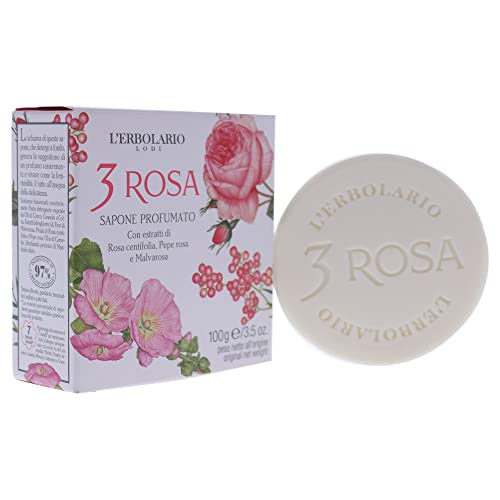 L'Erbolario 3 Rose Perfumed Bar Soap - Enriched With All Natural Ingredients And Aromatic Fragrances - Cleanses And Moisturizes Skin - Long Lasting And Creates A Rich, Creamy Lather - 3.5 Oz
