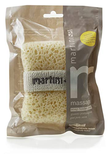 MartiniSPA Exfoliating Body & Shower Sponge with Soap Pocket. All Natural Italian Deep Cleansing Sponge with Soap Saver Pouch & Hand Strap for Men & Women - Use in Shower or Bath - 2 Units/Beige Color