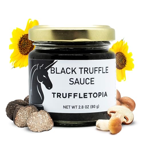 Truffletopia I Black Truffle Sauce I With Real Natural Black Truffles I Versatile Topping or Condiment for Seasoning, Cooking & Baking I Gluten Free, Non-GMO, No MSG, Cholesterol, or Sugar I 2.8 oz