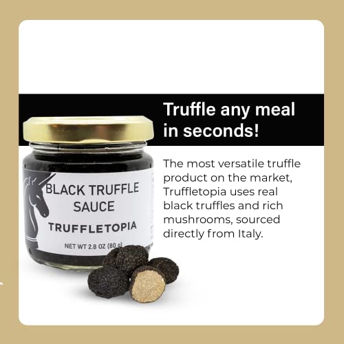 Truffletopia I Black Truffle Sauce I With Real Natural Black Truffles I Versatile Topping or Condiment for Seasoning, Cooking & Baking I Gluten Free, Non-GMO, No MSG, Cholesterol, or Sugar I 2.8 oz