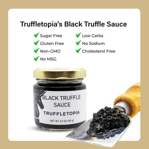Truffletopia I Black Truffle Sauce I With Real Natural Black Truffles I Versatile Topping or Condiment for Seasoning, Cooking & Baking I Gluten Free, Non-GMO, No MSG, Cholesterol, or Sugar I 2.8 oz