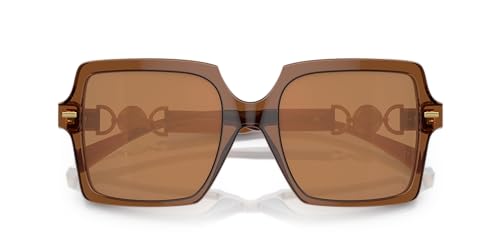 Versace Woman Sunglasses Transparent Brown Frame, Brown Orange Metallic Lenses, 55MM