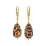 Italian Murano Glass Leopard Drop Earrings in Gold