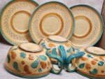 Hand-Painted Italian Vintage Coffee Cups and Plates
