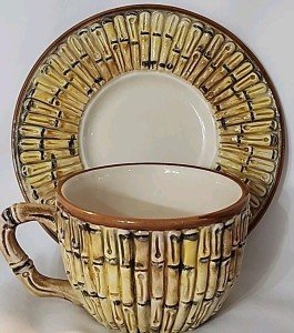 Italian Bamboo Pattern Teacups & Saucers - 2 Sets