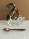 Italian Vintage Crystal Swan Salt Cellar with Spoon