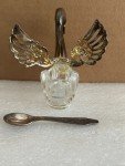 Italian Vintage Crystal Swan Salt Cellar with Spoon