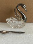 Italian Vintage Crystal Swan Salt Cellar with Spoon