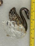 Italian Vintage Crystal Swan Salt Cellar with Spoon