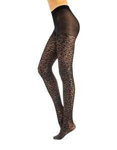 Italian Leopard Print Opaque Tights - Black
