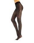 Italian Leopard Print Opaque Tights - Black