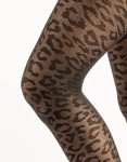 Italian Leopard Print Opaque Tights - Black