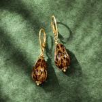 Italian Murano Glass Leopard Drop Earrings in Gold