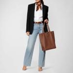 Italian Leather Tote Bag with Zipper - Camel Color