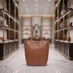 Italian Leather Tote Bag with Zipper - Camel Color