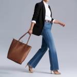 Italian Leather Tote Bag with Zipper - Camel Color