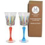 Hand Painted Italian Crystal Wine Glasses, 9 oz