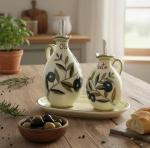 Hand-painted Tuscan Ceramic Oil and Vinegar Set