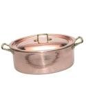 Handmade Italian Copper Oval Casserole Pan with Brass Handles