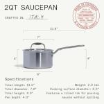 Italian Made 2 Quart Stainless Steel Saucepan with Lid