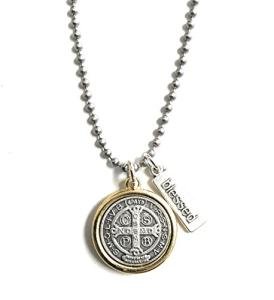 Hand-Cast Italian Benedictine Blessing Gold Rim Necklace