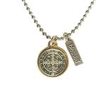 Hand-Cast Italian Benedictine Blessing Gold Rim Necklace