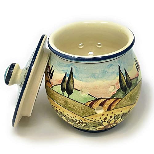 Arte Parrini Italian Ceramic Garlic Jar Holder Sunflowers