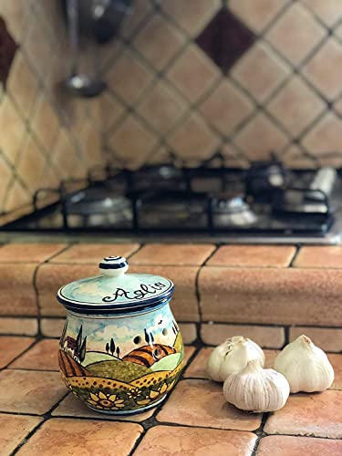 Arte Parrini Italian Ceramic Garlic Jar Holder Sunflowers