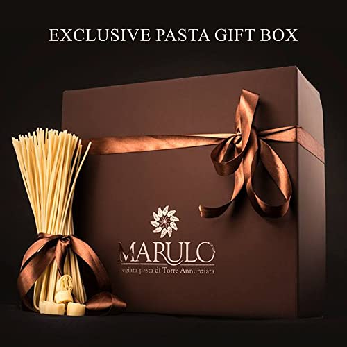 8 Pack, Artisan Italian Gourmet Homemade Pasta Gift Basket Box Set, Gourmet Bronze Cut Pasta Set, Luxury Gold Line Box, (Tagliatelle, Linguine Spaghetti Oplontini, Bucatini, Paccheri, Rigatoni, Caserecce, Tritone Oplontino), Marulo