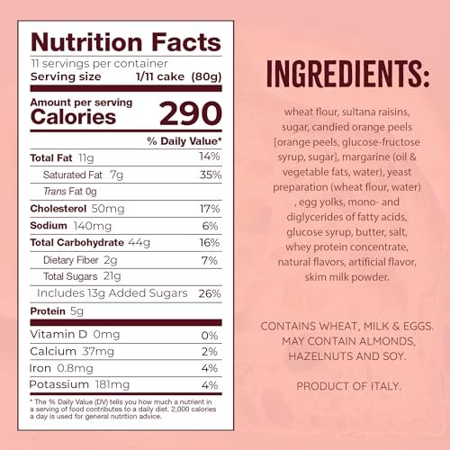 Traditional Italian Panettone Bread 2lbs | Imported from Italy | Italian Cake with Raisins and Dried Candied Orange Peels