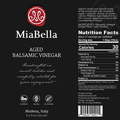 MiaBella Barrel Aged Balsamic Vinegar Product of Modena, Italy (Traditional - 8.5 fl oz)