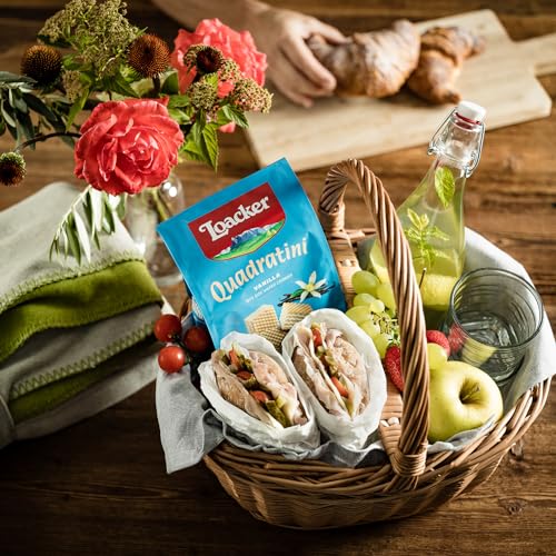 Loacker Quadratini Spring Variety Pack Wafer Cookies LARGE - 30% Less Sugar - Premium Crispy Bite Size Wafers with Cream Filling - Resealable Pack - NON-GMO - Mix of Lemon, Vanilla, and Raspberry - LARGE Snack Bag, 250g/8.82oz, Multipack of 6