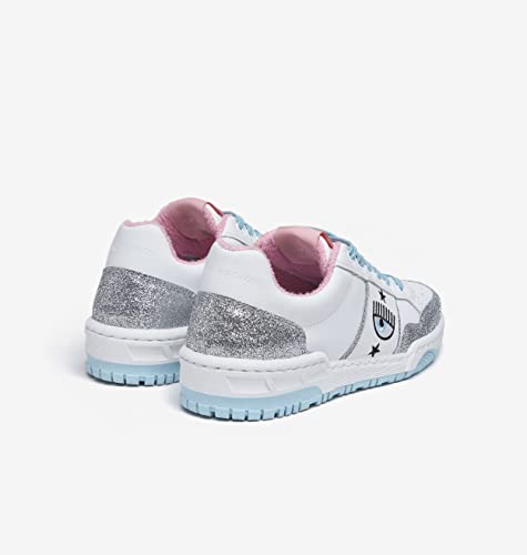 White Silver Glitter Sneakers with Blue Details - Size 39 (IT, EU) 5.5 (UK)