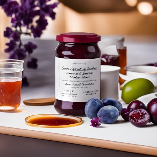 Andy Anand Sugar Free Plum Hand Made Preserves Jams, Only 1 ingredient, made with Fresh Fruit Plucked and Canned Same Day, Made in Italy. Non GMO, Vegan and Gluten Free