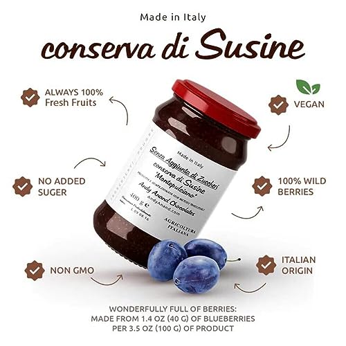 Andy Anand Sugar Free Plum Hand Made Preserves Jams, Only 1 ingredient, made with Fresh Fruit Plucked and Canned Same Day, Made in Italy. Non GMO, Vegan and Gluten Free