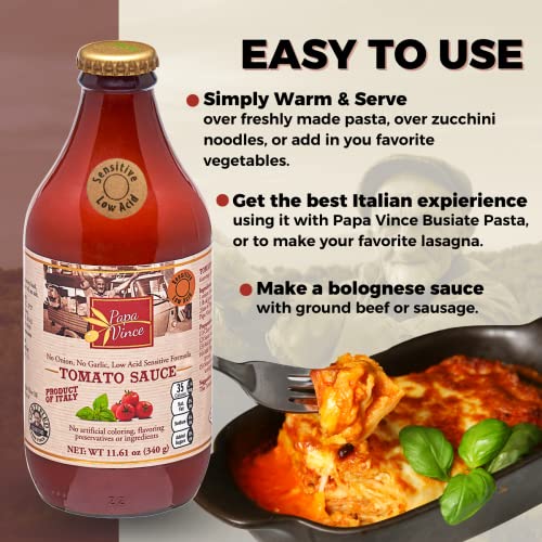 Papa Vince Tomato Sauce: No Onion, No Garlic, Low Acid, Gluten-Free, Non-GMO