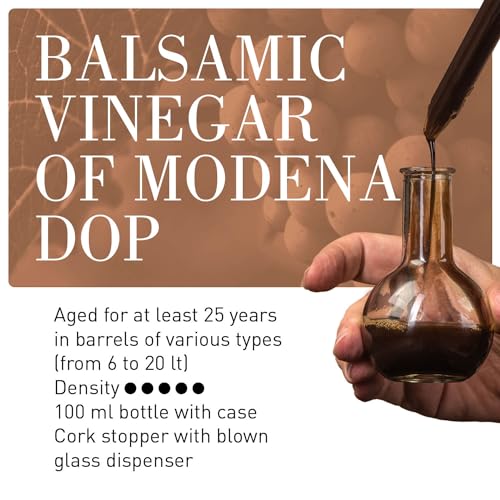 La Secchia - "Extra Vecchio", Traditional Aged Balsamic Vinegar of Modena DOP, aged a minimum 25 Years, 100 ml Bottle of Italian Balsamic Vinegar Aged, With Gift Box and Blown Glass Dispenser