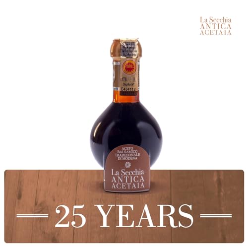 La Secchia - "Extra Vecchio", Traditional Aged Balsamic Vinegar of Modena DOP, aged a minimum 25 Years, 100 ml Bottle of Italian Balsamic Vinegar Aged, With Gift Box and Blown Glass Dispenser
